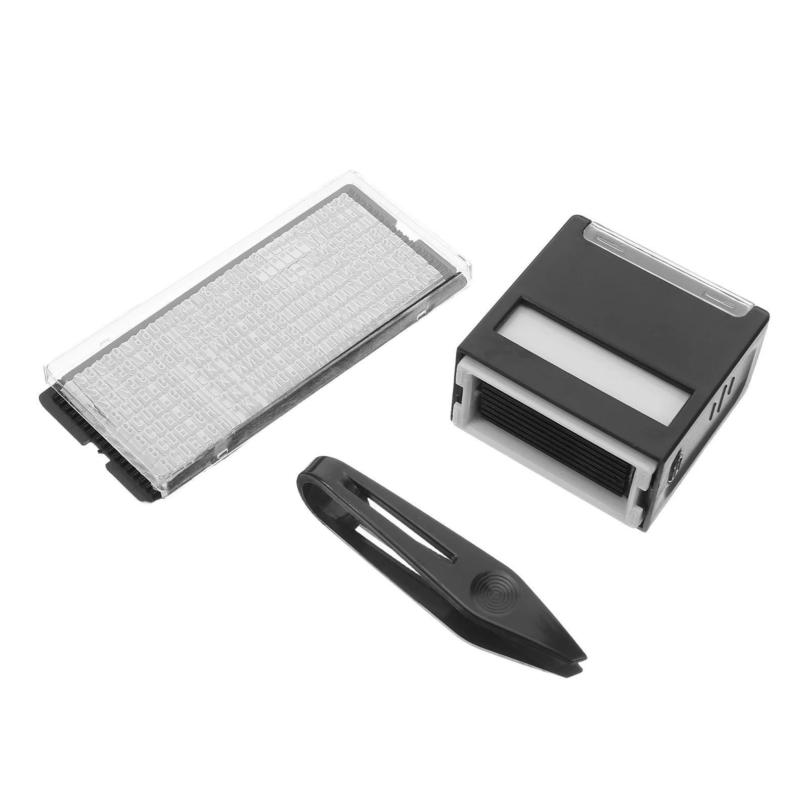 1Set DIY Self Inking Stamp Kit ABS Text Stamp for Office School Business Address Marking Crafting Tweezers DIY Stamping Tools