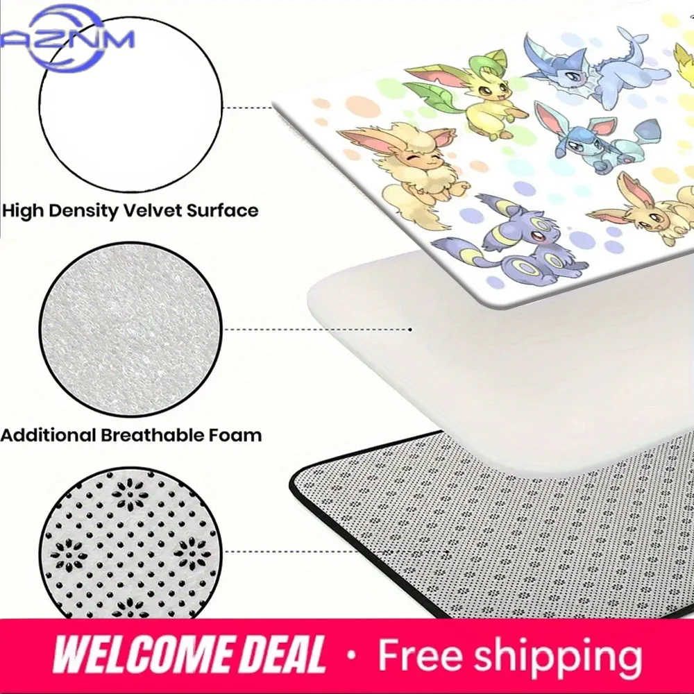 Cute Cartoon Eevee Evolution Family Polka Dot Print Soft Non Slip Absorbent Home Bathroom Entry Floor Doormat Rug