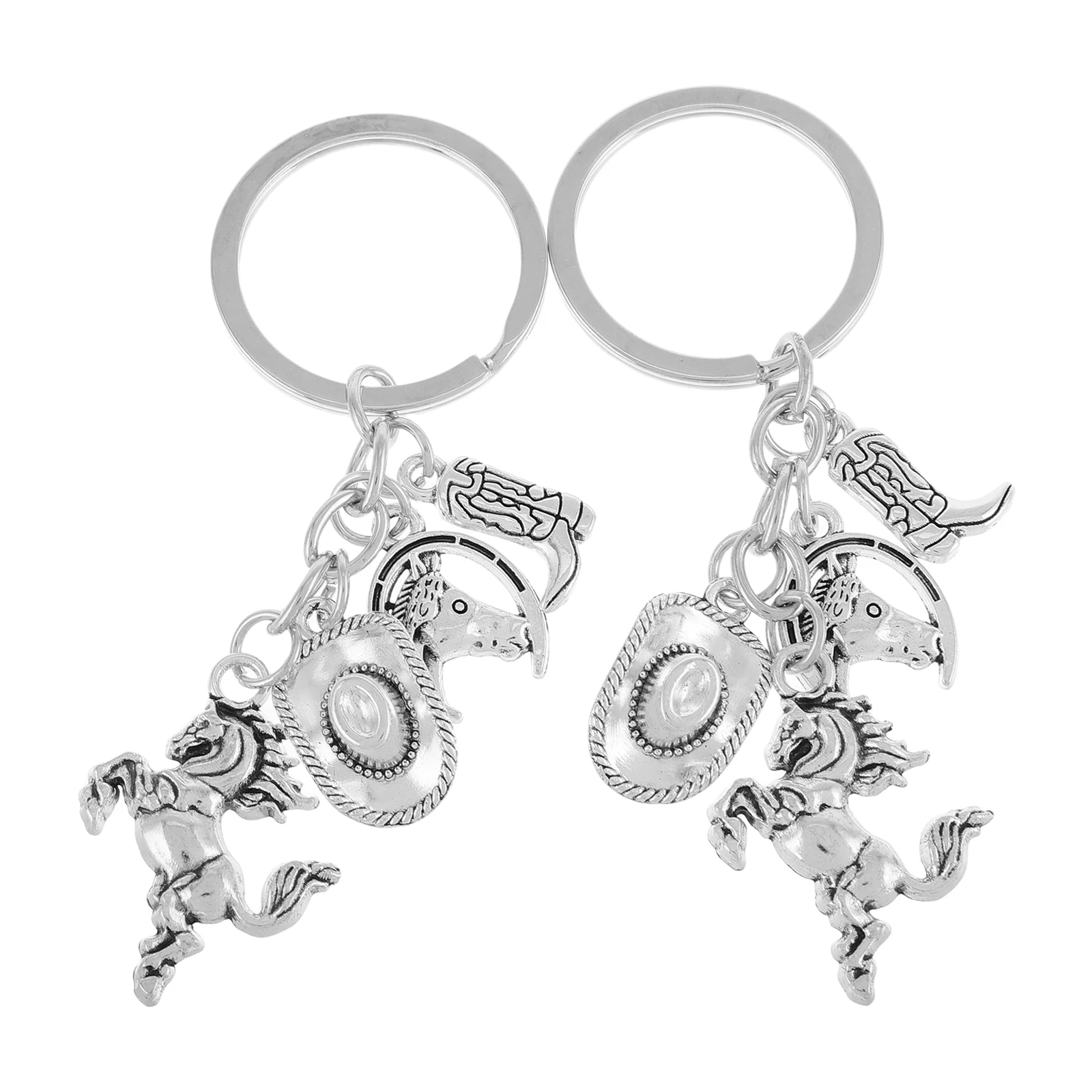 

2pcs Denim Keychain Cowboy Boots Hat Alloy Themed Keyrings Horse Western Keychains for Car Keys Backpack Accessories Mini Hats
