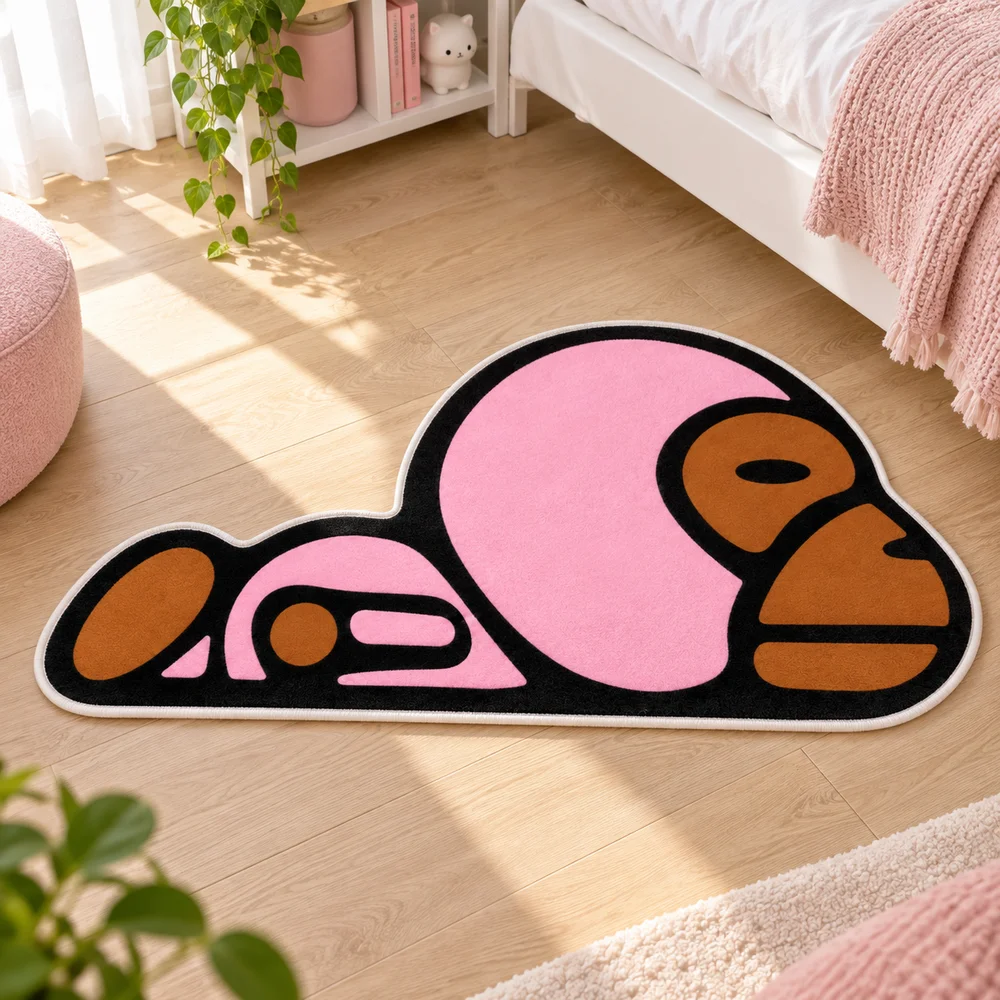 Pink Brown Hand Gesture Shaped Floor Mat, Modern Abstract Rug for Bedroom Game Room Living Room Entryway Decor, Unique Gift