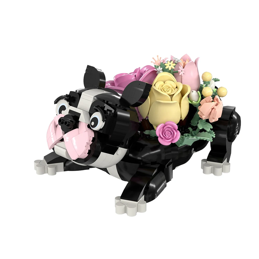 

Gobricks MOC French Bulldog flower Building Blocks Model Creativity Animal dog Bricks diy Assembled Toy Children Gift