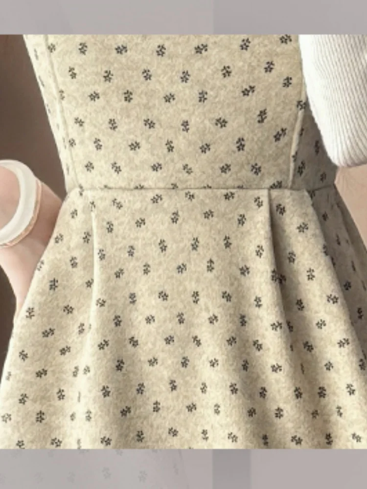 SMTHMA الفرنسية الرجعية الصوفية نقطة الحمالات فستان وتتسابق للنساء الخريف الشتاء طويلة الأكمام قاعدة محبوك سترة قطعتين مجموعة #6