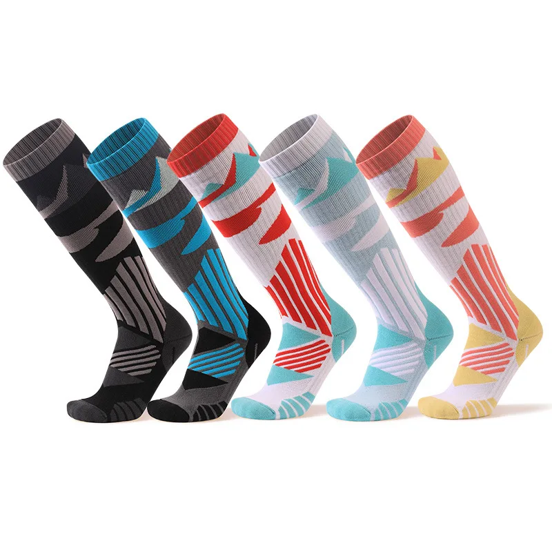 1 Pair New Arrival Geometric Pattern Ski Socks–Unisex Over-the-Calf Thermal Socks | Ribbed Cuff Design, Heat Retention