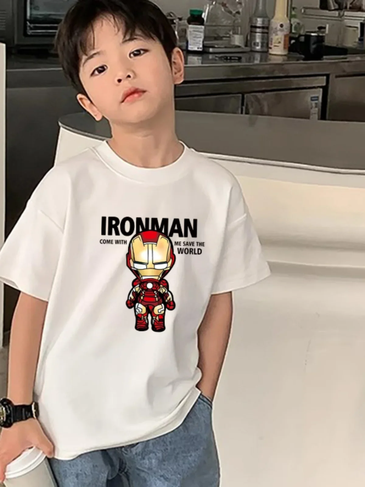 

Iron Man Pure Cotton Short-Sleeved T-Shirt for Boys Cartoon Anime Summer Top 2025 New Style Children's Clothing