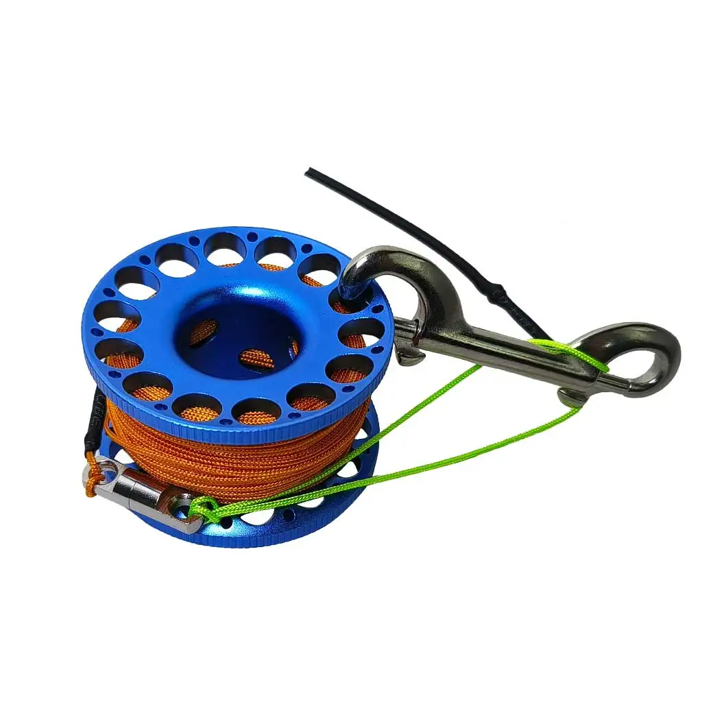 NONE 30 m Aluminiumlegierung, Tauchspule, Fingerrolle mit doppelseitigem Haken aus Edelstahl, Cave Tech Wreck Diving Fingerrolle 9