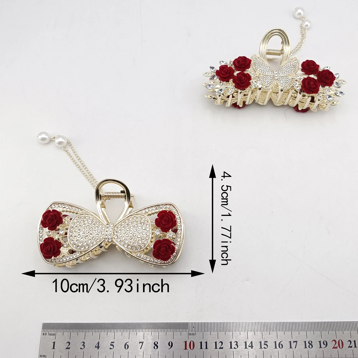 Mode Romatics Mode antike rote Rosen Blumen Haarklammern für Frauen DiamondMetal Haarschmuck – Detail 6