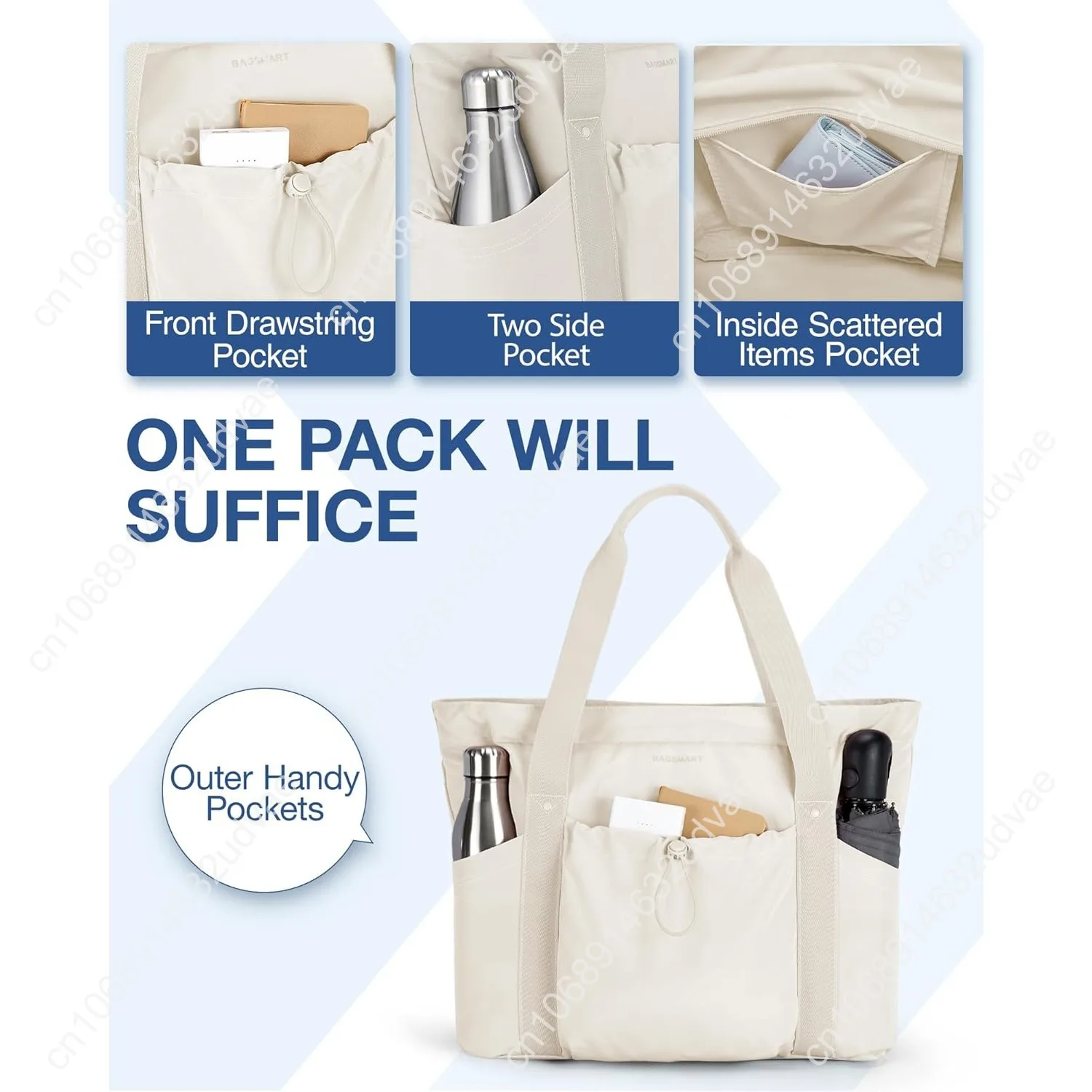 BAGSMART Tote Bag for Women, Tote Shoulder Bag with Laptop Compartment and Zipper Handbag for Travel, Work