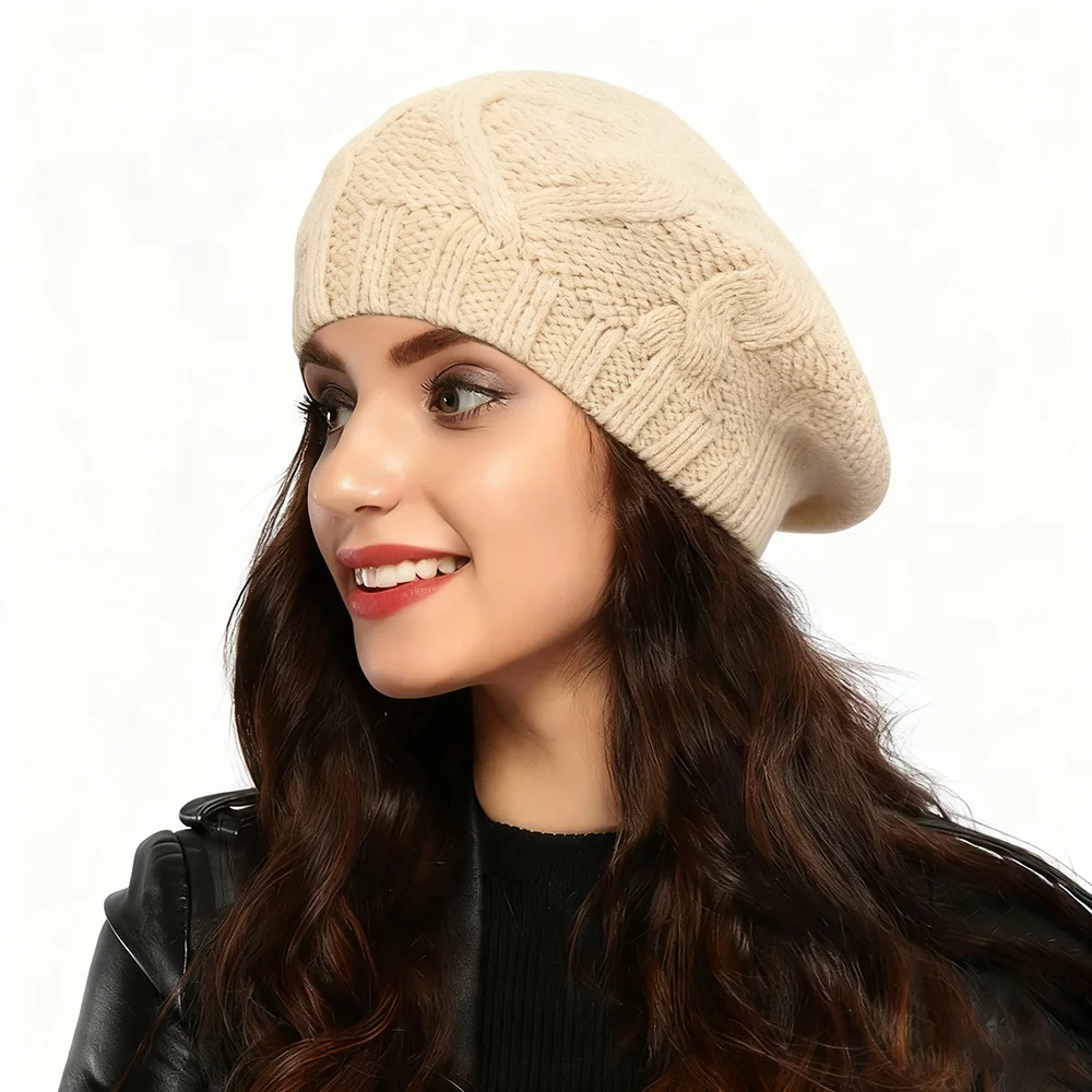 Тонкие акриловые береты Вязаный берет французского художника Женский вязаный берет Модный однотонный берет на осень-зиму Повседневная одежда Four Seasons