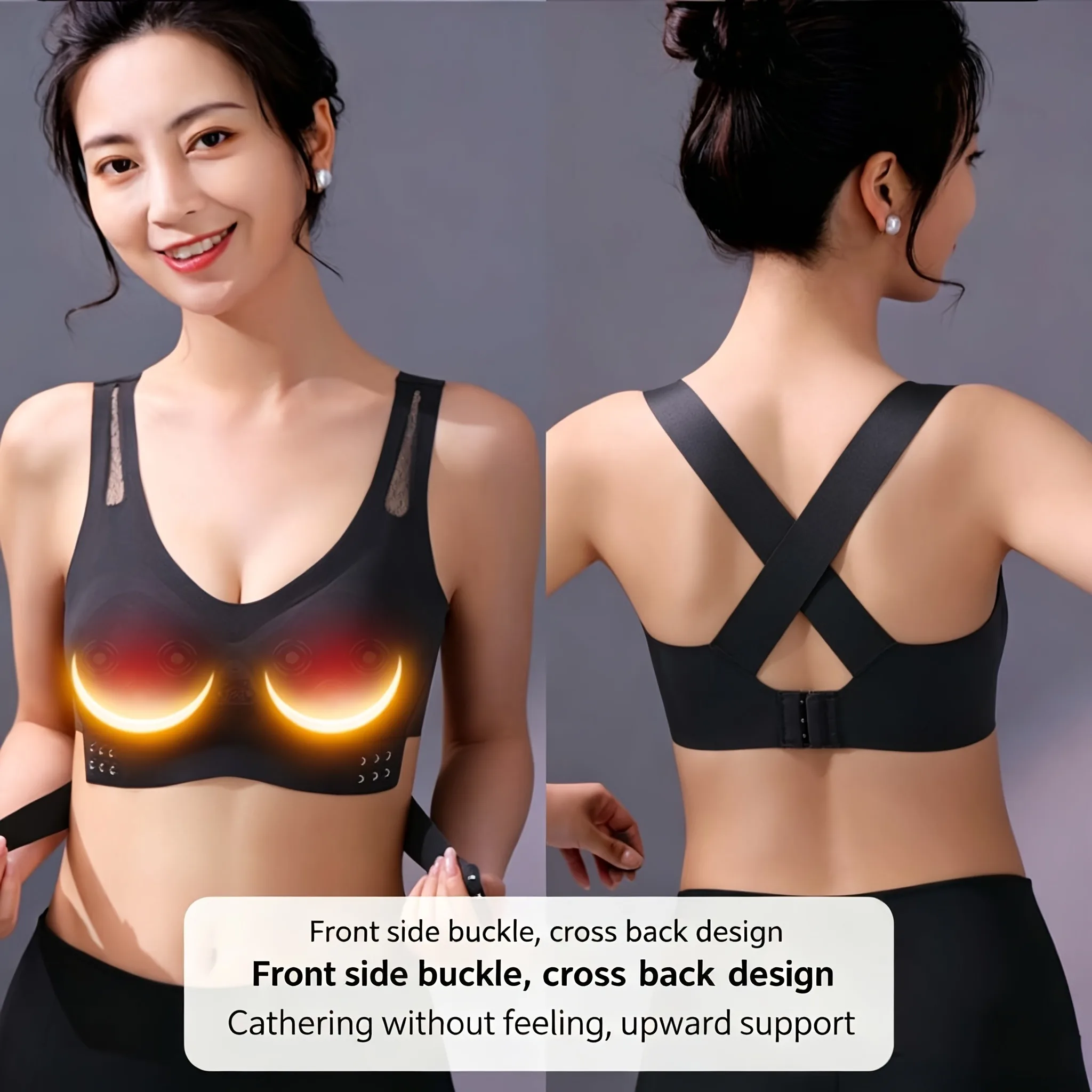 Electric Heating Massage Bra Rechargeable Vibration Heating Therapy Brassiere One‑Touch Control for Women