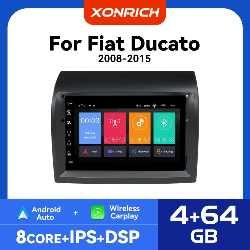 2Din Wireless Carplay Android 14 Car Radio Player For Fiat Ducato 2008-2015 Citroen Jumper Peugeot Boxer 4GB+64GB Navigation GPS