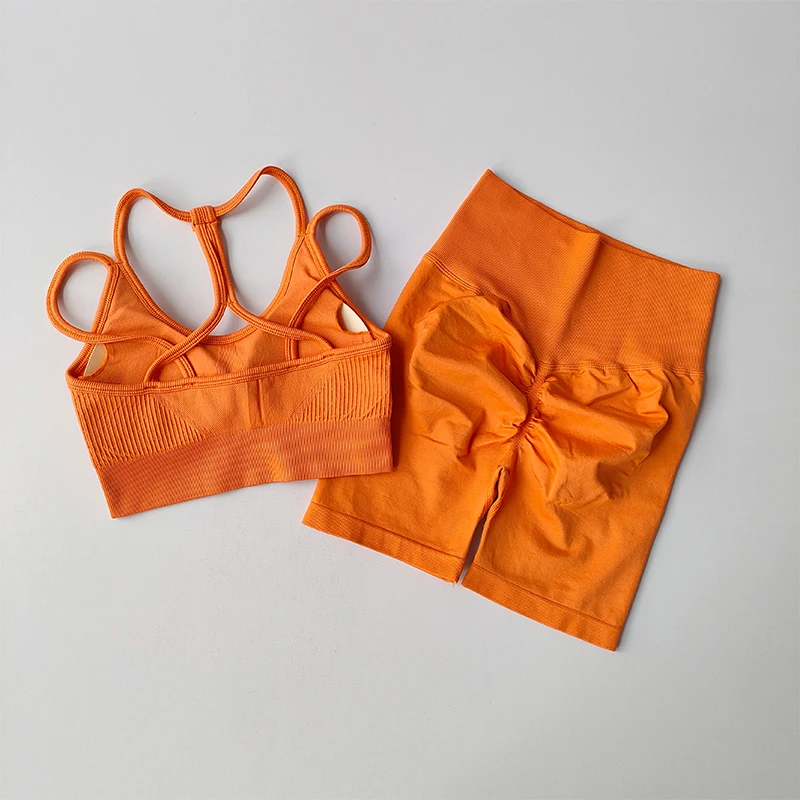 Ensemble de sport de levage de hanche taille haute pêche, vêtements de yoga à séchage rapide antichoc, course à pied, pantalon de fitness, ensemble de 2 pièces, 3/4