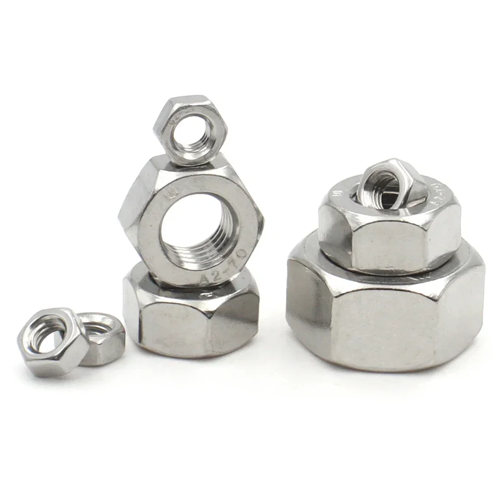 304 Stainless Steel 1/2/5/10/20/25/50 pcs M1 M1.2 M1.4 M1.6 M2 M2.5 M3 M3.5 M4 M5 M6 M8 M10-M36  Hex Hexagon Nuts DIN934 Metric