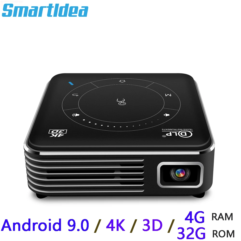 

Smartldea Pocket 4K 3D Projector android9.0 2.4G 5G wifi BT5.0 home proyector 4G RAM 32G ROM option HD video game beamer