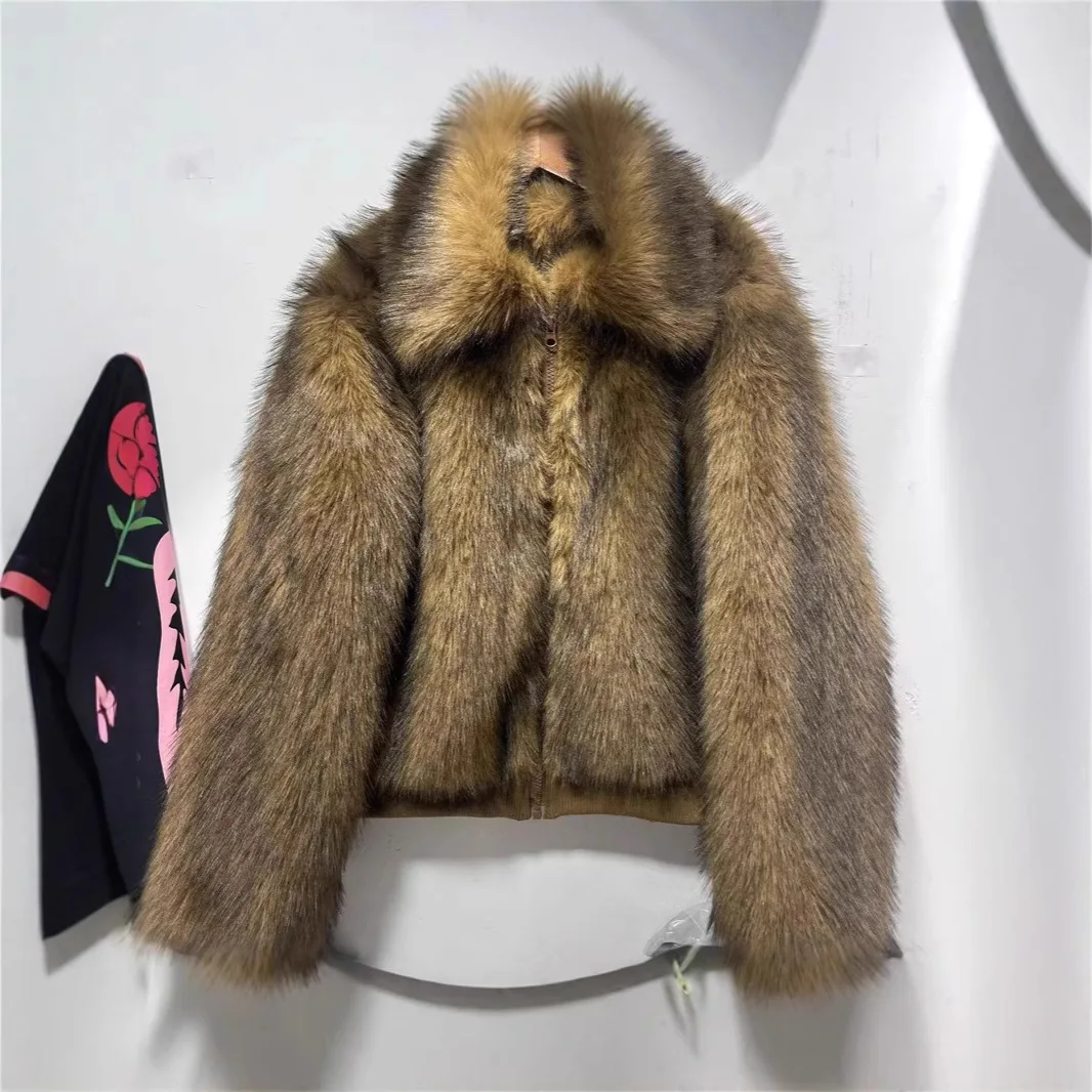 

Женские короткие пальто из искусственного меха, куртки с отложным воротником на молнии, толстое пальто Y2k, уличная одежда, элегантная куртка, рабочая верхняя одежда, осень-зима