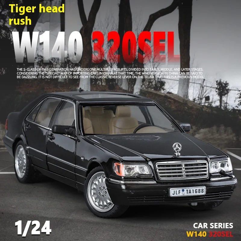 

Классический лимузин Mercedes Benz W140, модель автомобиля из сплава с отлитым давлением в масштабе 1:24, модель со звуком и фотографией, украшение для детей, подарок