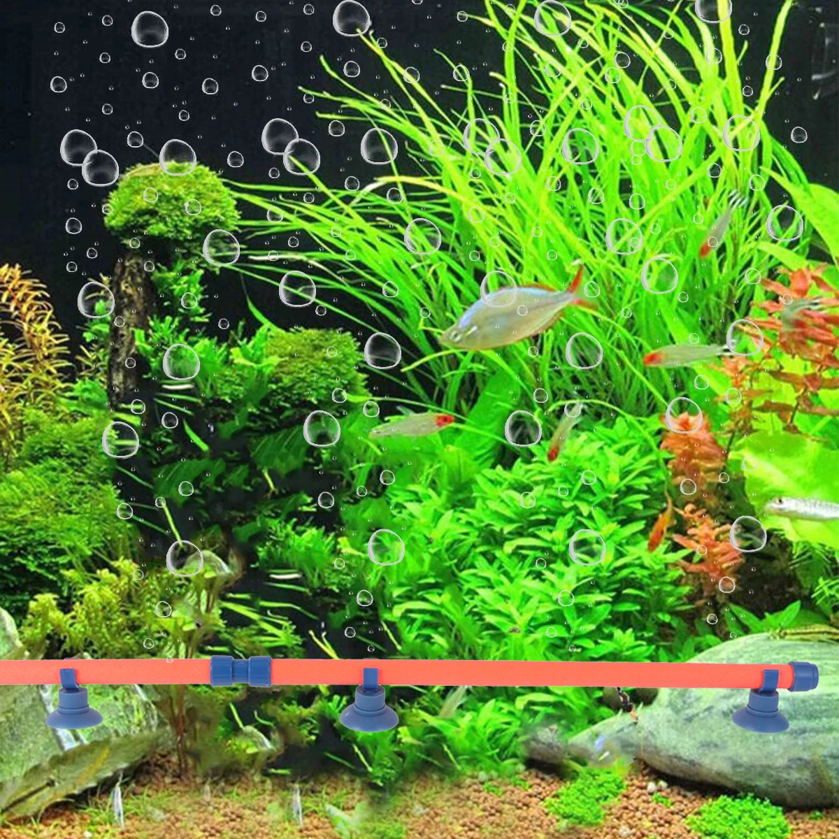 

1pcs Fish Tank Strip Stone Oxygen Aquarium Tube 2 Suction Cups Orange 14 Inches For Air Pumpair Wall Fish Tank