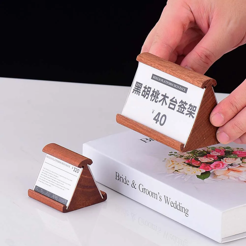 Solid Wood Double-sided Counter Top Price Cube Tag Rack Wood Frame Sale Price Label Card Sign Holder Simple Display Stand Block