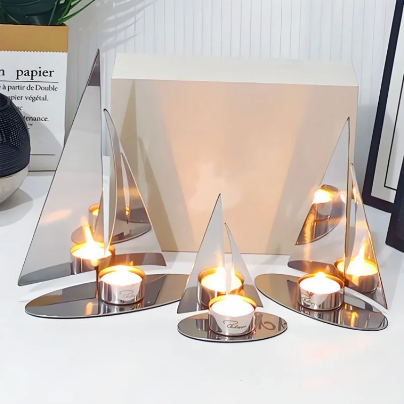 

Modern light luxury creative sailing boat tea lamp holder ornament, wedding candlelight dinner lamp creative birthday gift
