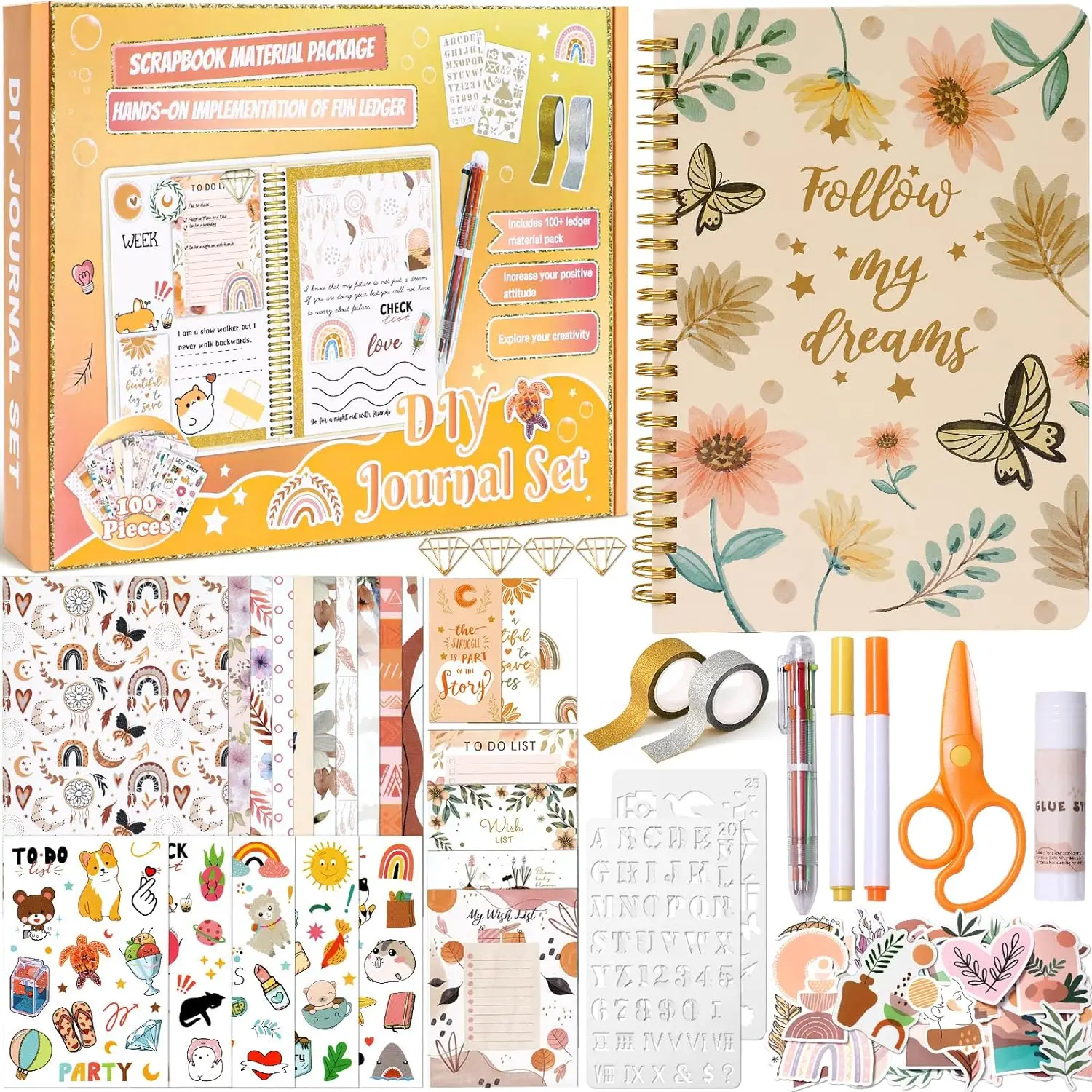 

DIY Journal Kit for Girls, Notebook & Diary Supplies Set with Scrapbook Papers & Stickers, Teenage Kids Art Crafts Kit Toys