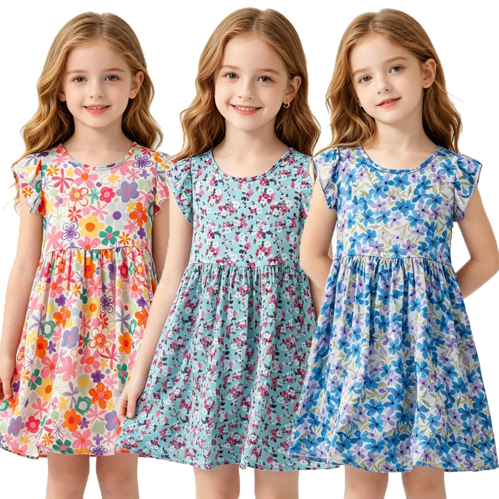 Vestido Floral de Verão 2026 para Meninas, Vestidos para Crianças de 1 a 16 Anos, Vestido Coreano