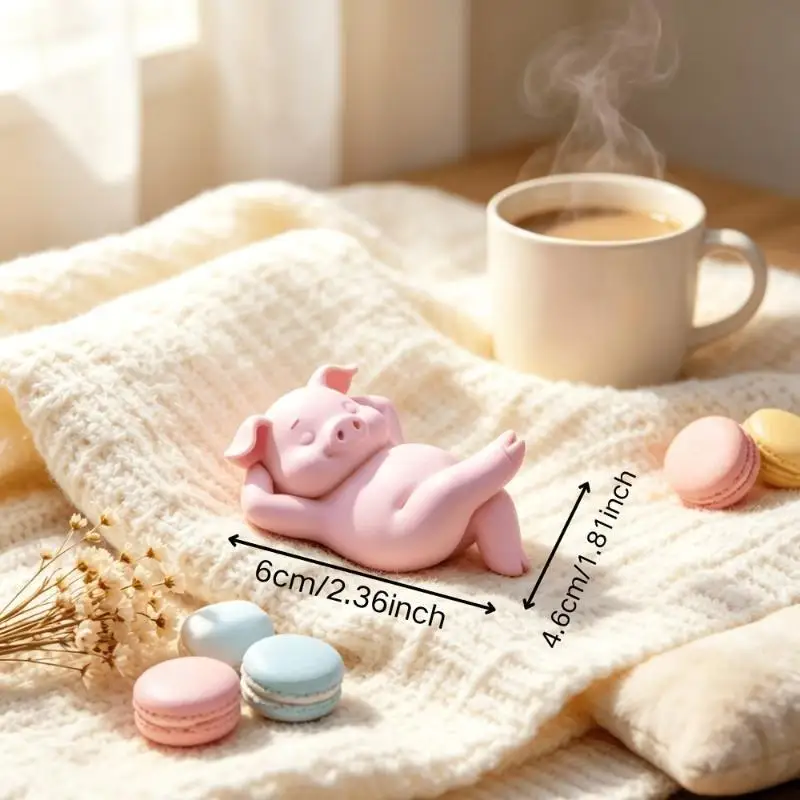 Cute Reclining Lazy Pink Pig Figurine 3D Print Mini Relax Piggy Statue Kawaii Desktop Ornament Home Bedroom BookShelf Decor Gif