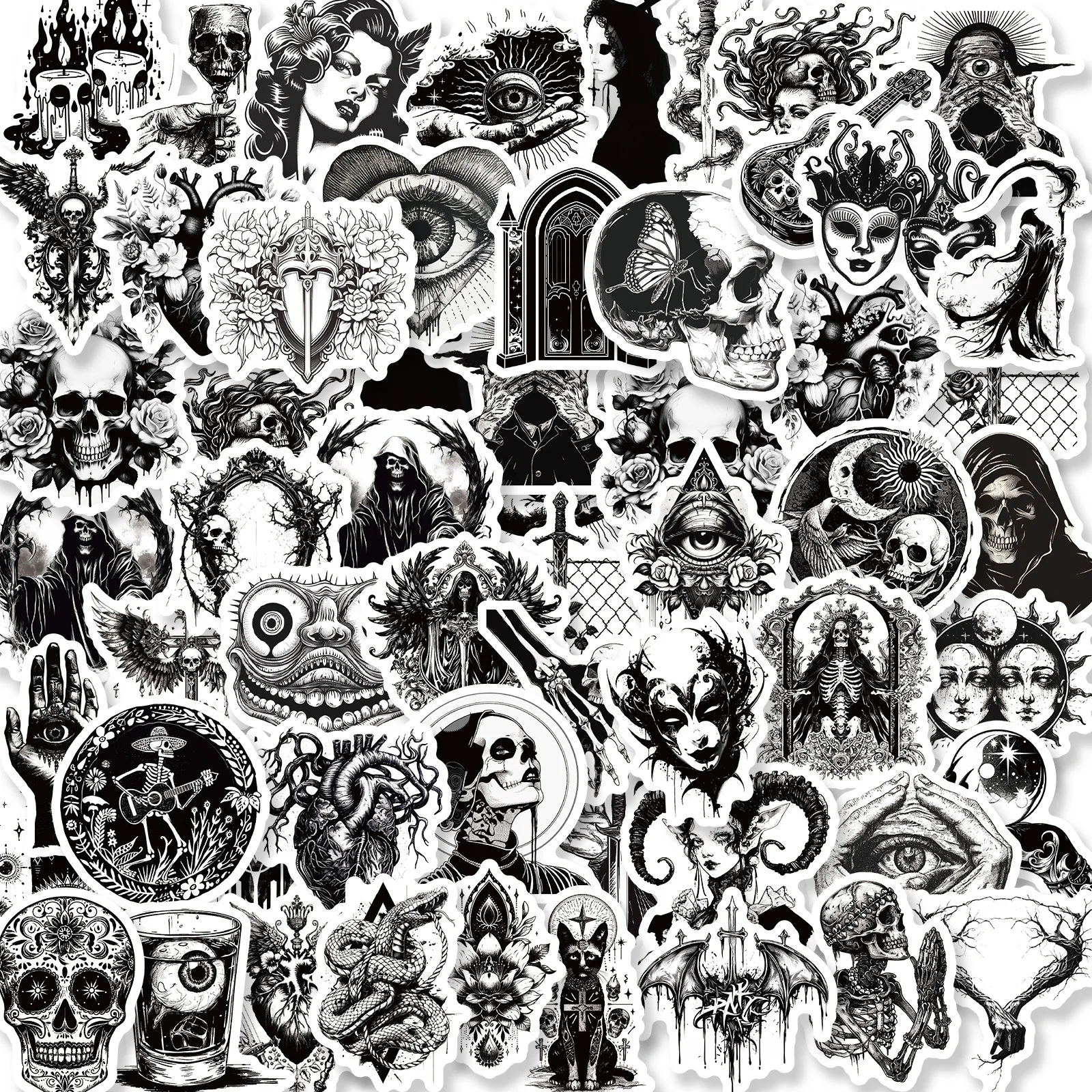 10/25/50pcs Cool Black Gothic Stickers Horror for Scrapbooking Decor Water Bottle Laptop Phone Decal Skateboard Helmet