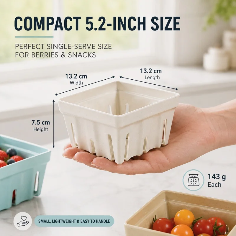 Stackable Melamine Berry Basket With Drain Holes 13.2cm Fruit Rinse Storage Bowl For Fridge Kitchen Counter