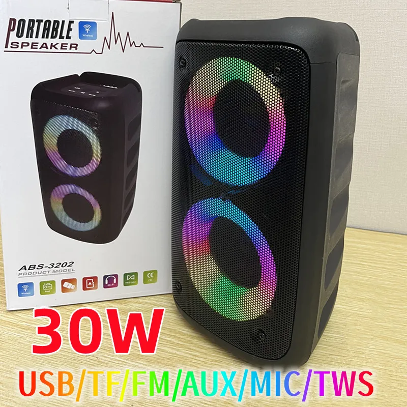 

High Power Bluetooth Speaker Portable Dual 3-inch HIFI RGB Light Outdoor Audio System for Audience Wireless Boom Box TWS/FM