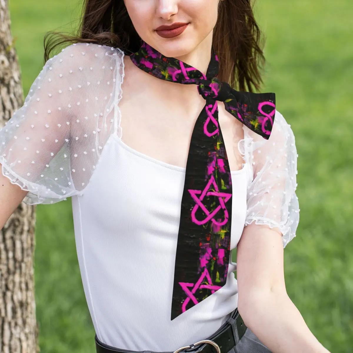 Heartagram Him Music Band Logo Women Long Narrow Scarf Silky Skinny Scarf Multi-use Neck Head Wrap for Office Daily Party