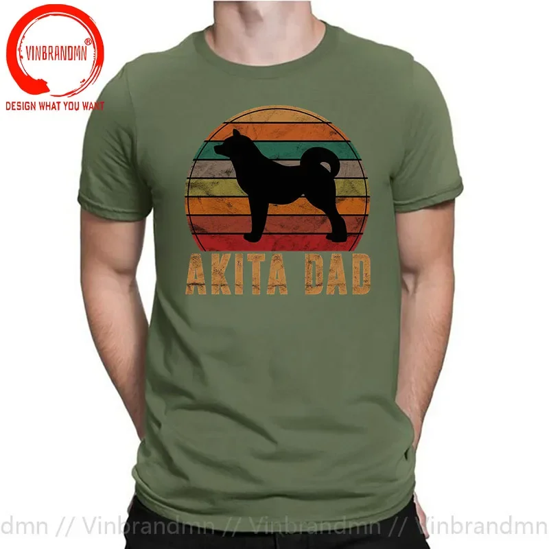 Vintage Retro Akita Dad T Shirt for Men Pure Cotton Akita Daddy Dog Owner Pet Father Gift Tees O-Neck Short Sleeve Casual Tshirt