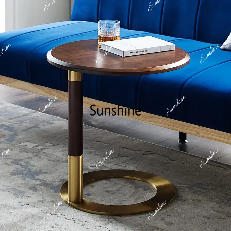 Solid wood sofa edge few light luxury creative c-type mobile stainless steel small coffee table  FT