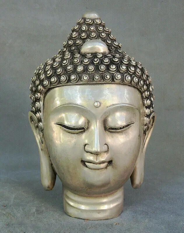 Buddhism Tibet Silver bronze Amitabha Buddha Shakyamuni Head Statue 20cm