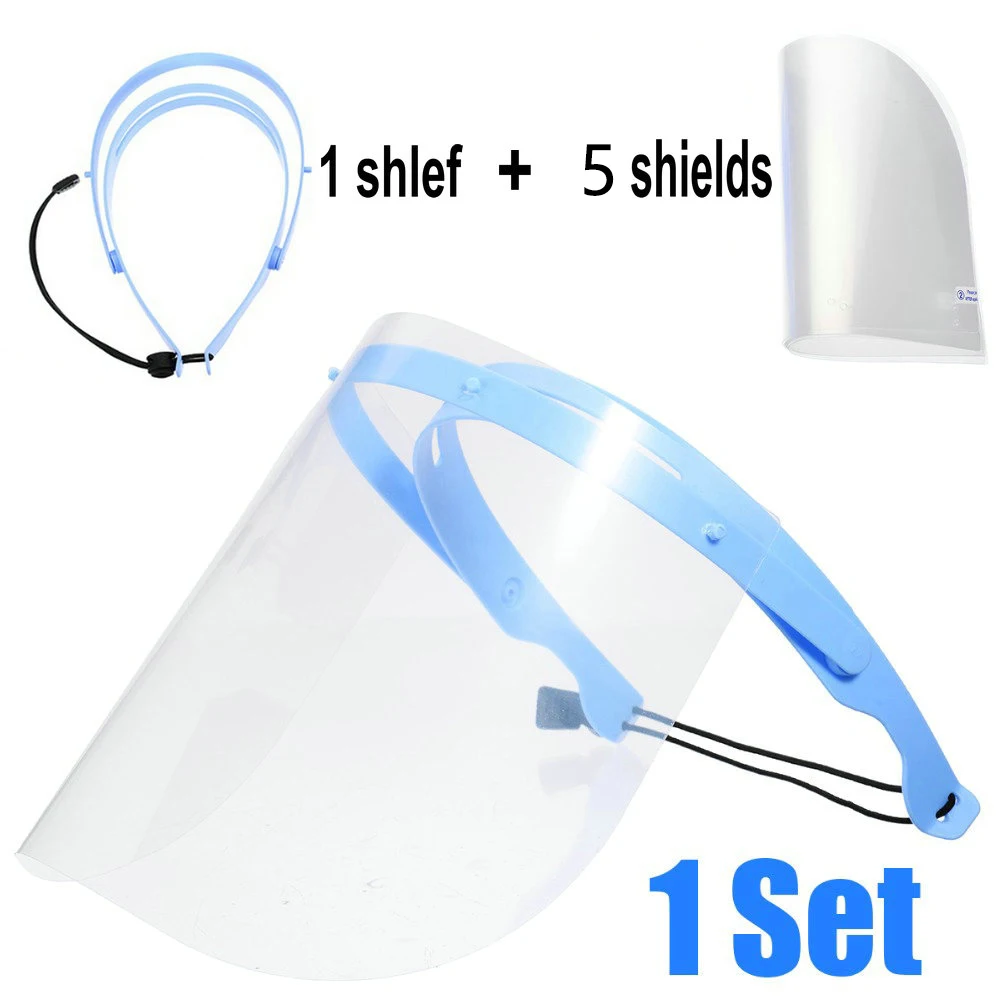 5/10Pcs Dental Protective Face Shield Detachable Anti-Fog Dustproof Face Shield with 1 Set Replacement Films