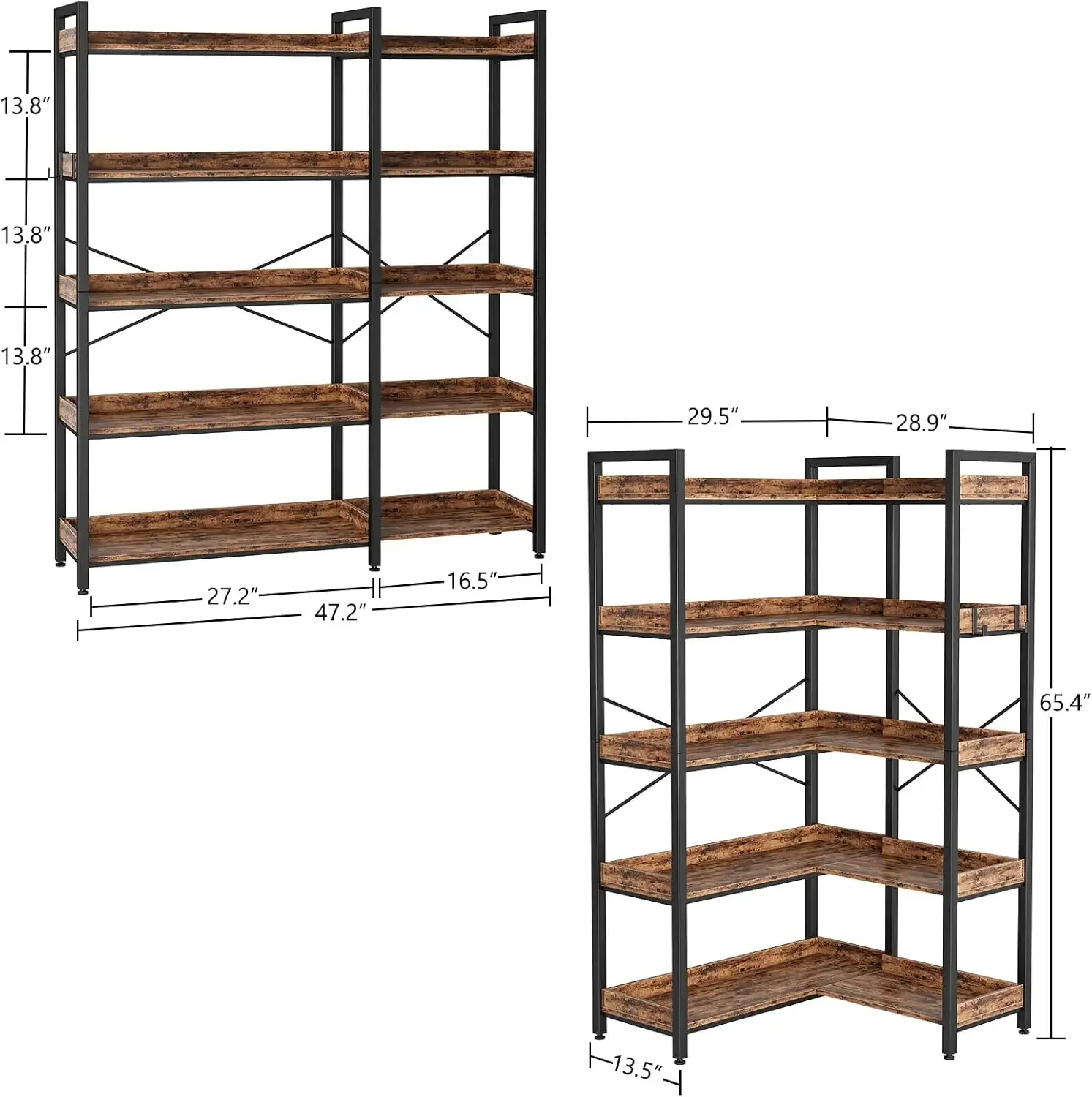 5 Tier Bookcase with 4 Hooks, 65