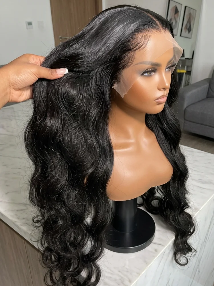 Noir Naturel 40 Inch Extra Long 250% Densité Body Wave Remy Human Hair Wigs Perruque Lacet Frontal 13x4 HD Transparente Ondulé