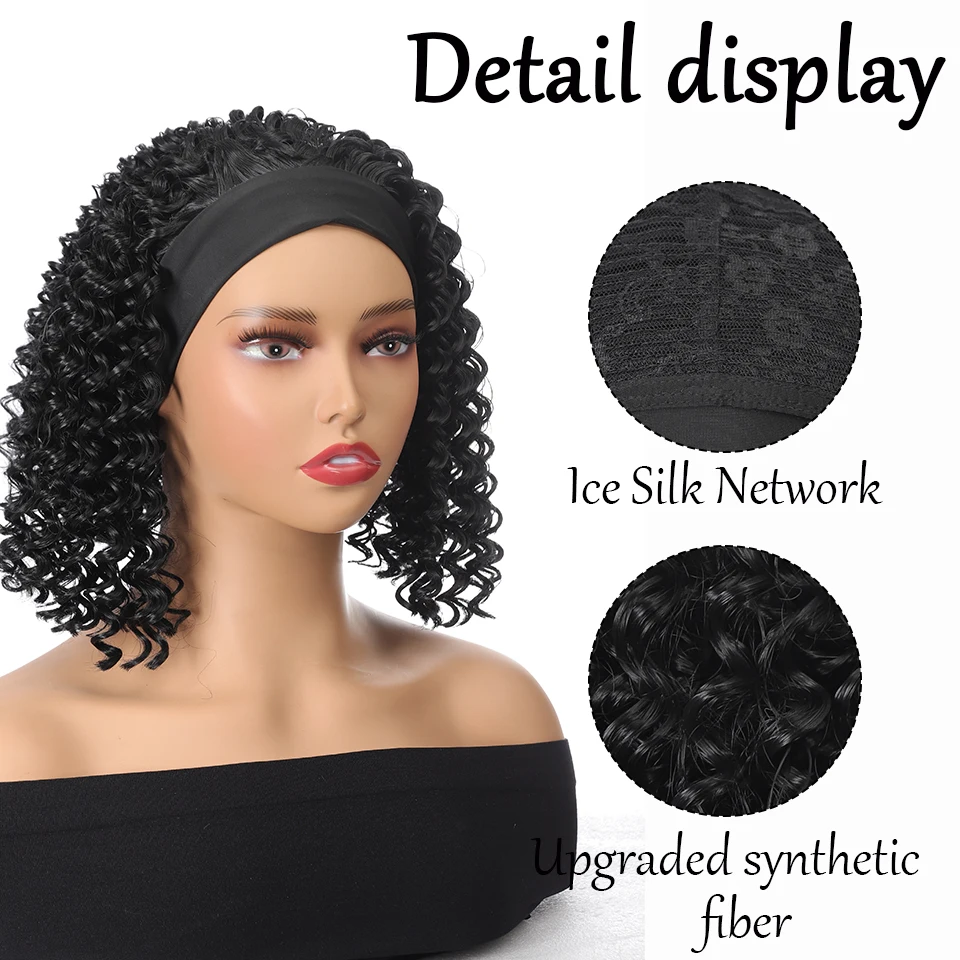 Deep Wave Wigs Headband Wig 180 Density Curly Bob Wigs Front Wig Brazilian Hair For Daily Party Halloween Christmas Festival Use