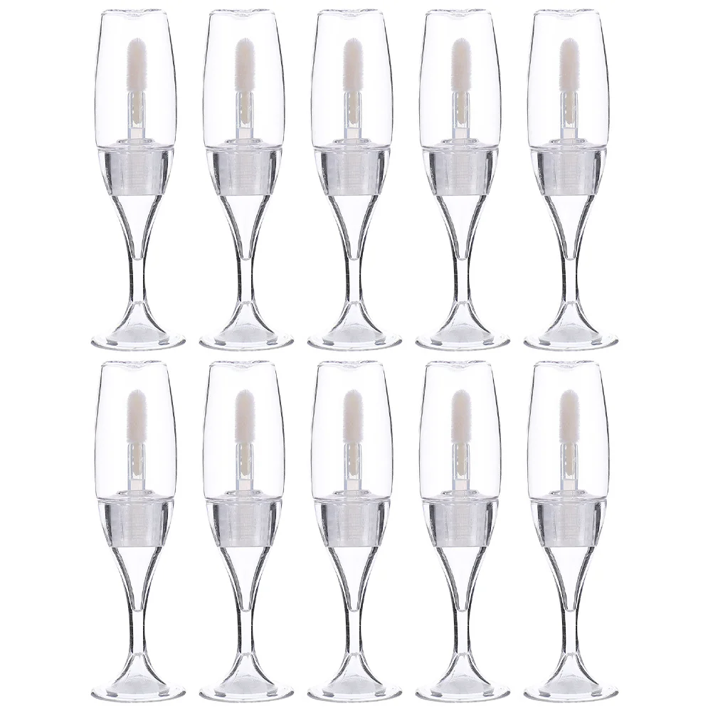 Tubo de brilho labial em forma de vidro de vinho, recipiente recarregável vazio para bálsamo labial diy, garrafa de batom líquido à prova de vazamento com 10 peças