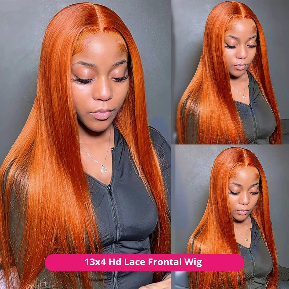 Orange Ginger Lace Front Wig Human Hair 13x4 13x6 Hd Lace Frontal Wig Pre Plucked 30 40 Inch Straight Lace Front Wigs For Women