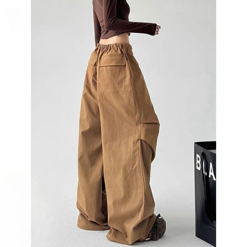 2025 nuevos pantalones americanos de pierna ancha de gran tamaño para mujer, monos informales sueltos de cintura alta de verano