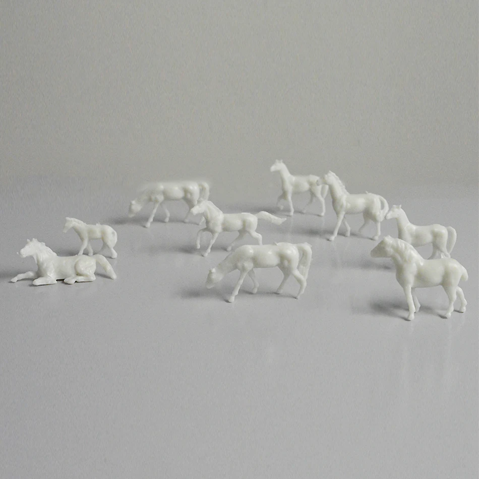 10pcs/lot Ho 1:87 Scale Miniature White Horses Model Farm Animals Toys DIY Model Making for Diorama Random Poses