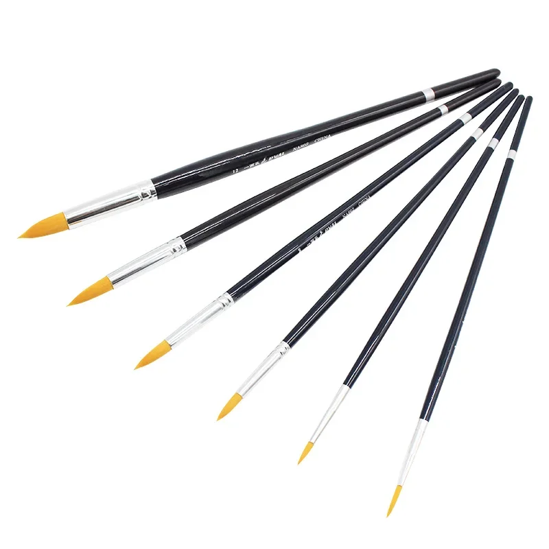 6 pcs Set Long Handle Aimed Round shape Nylon hair Paint Brush Hair Oil Painting Brushes Watercolor Brush Acrylic Art Supplies