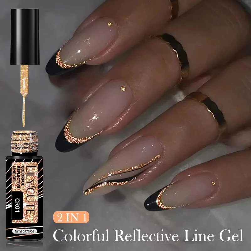 LILYCUTE 5ml Gold Reflective Glitter Liner Gel Nail Polish Superflash Spark French Style Pull Line Graffiti Painting Stripe Gel