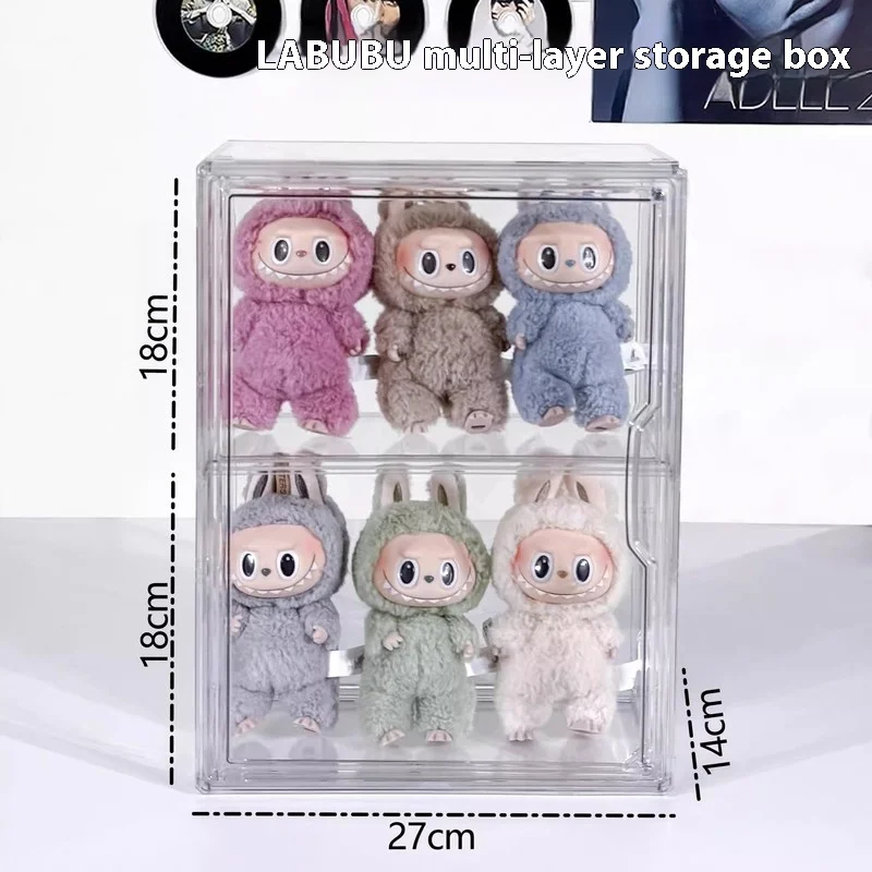 Labu – boîte d'exposition transparente en acrylique, armoire de rangement pour poupées Zimomo avec tissu extractible, boîte aveugle tendance, organisateur de jouets