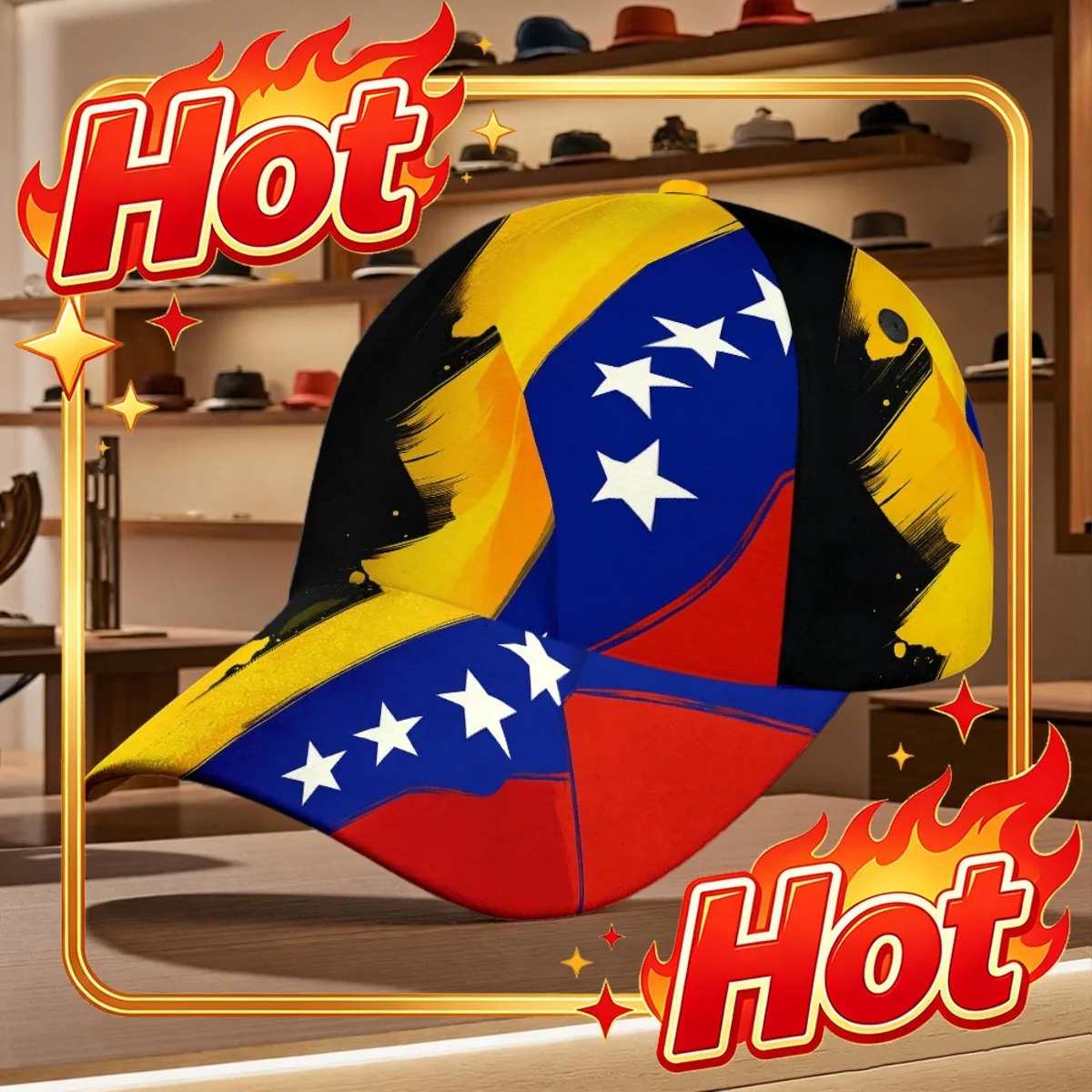 Custom Hat 1pc With Venezuela Flag Artistic Women's HoodieTrendy Patriotic Style Round Neck Short Sleeve Slight Stretch Leisure