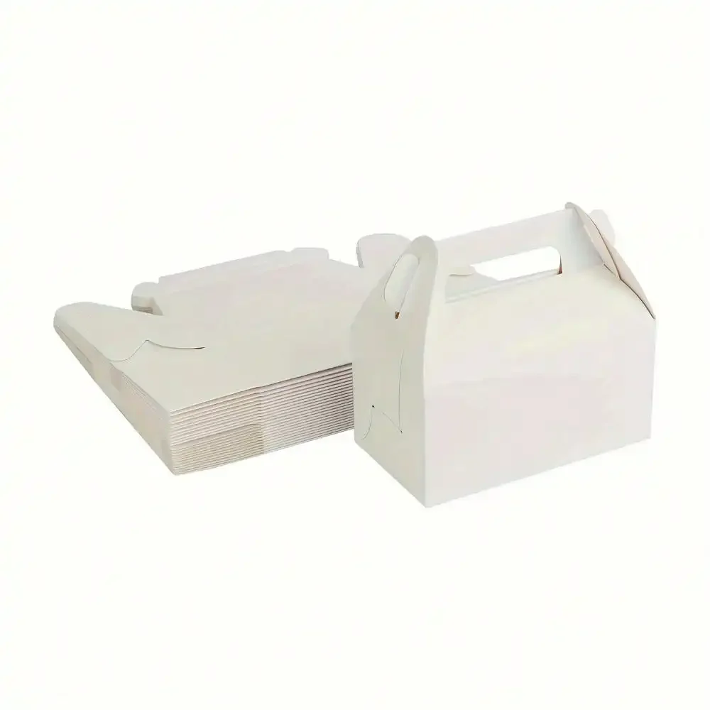 25pcs White Party Favor Treat Boxes, Gable Paper Gift Boxes With Handles. Perfect For Wedding, Birthday, Graduation