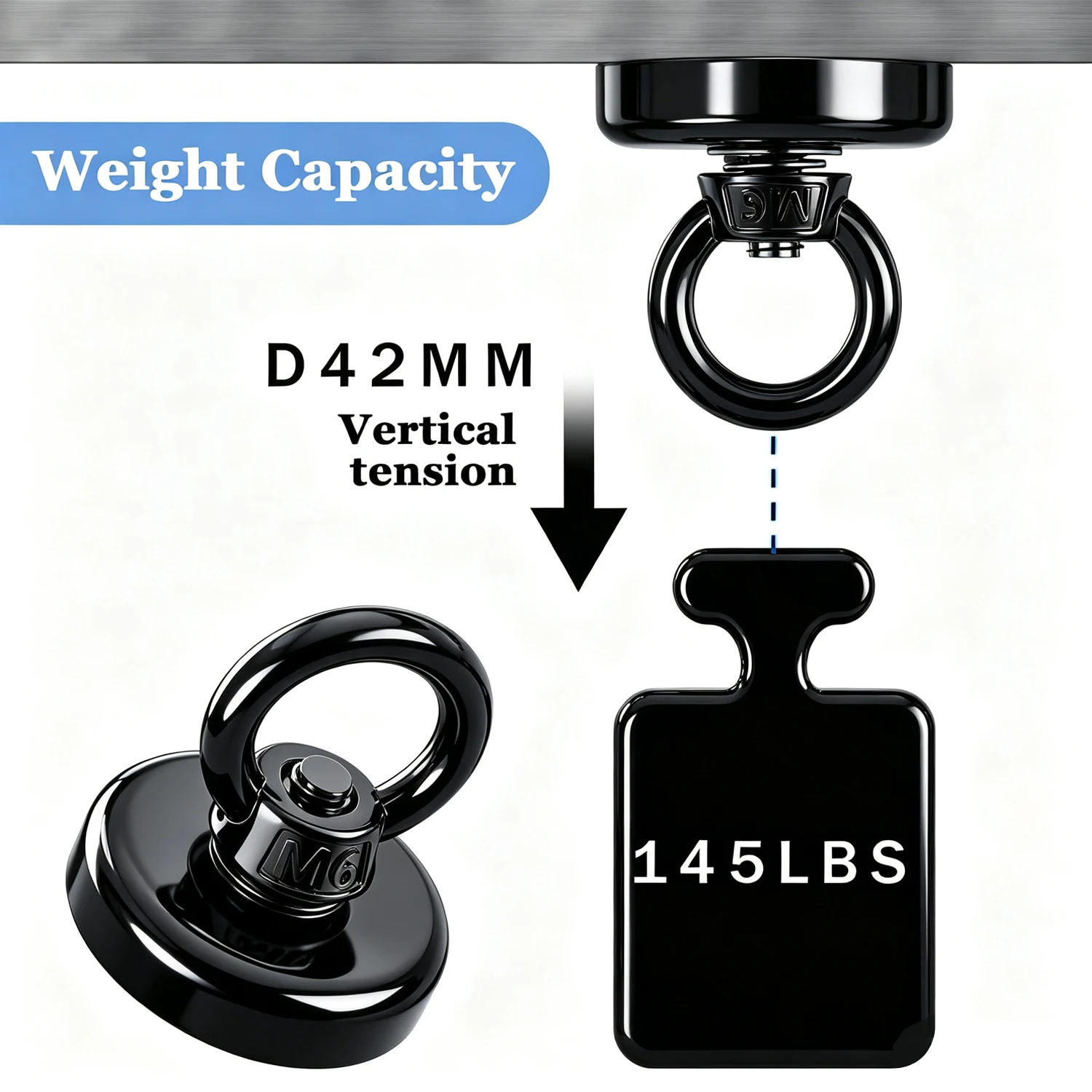 D16~D42mm Hochleistungs-Neodym-Angelhaken N52 Superstarker Seltenerd-Magnet mit Senkbohrung und Ösenbolzen für Bergungszwecke – Detail 7