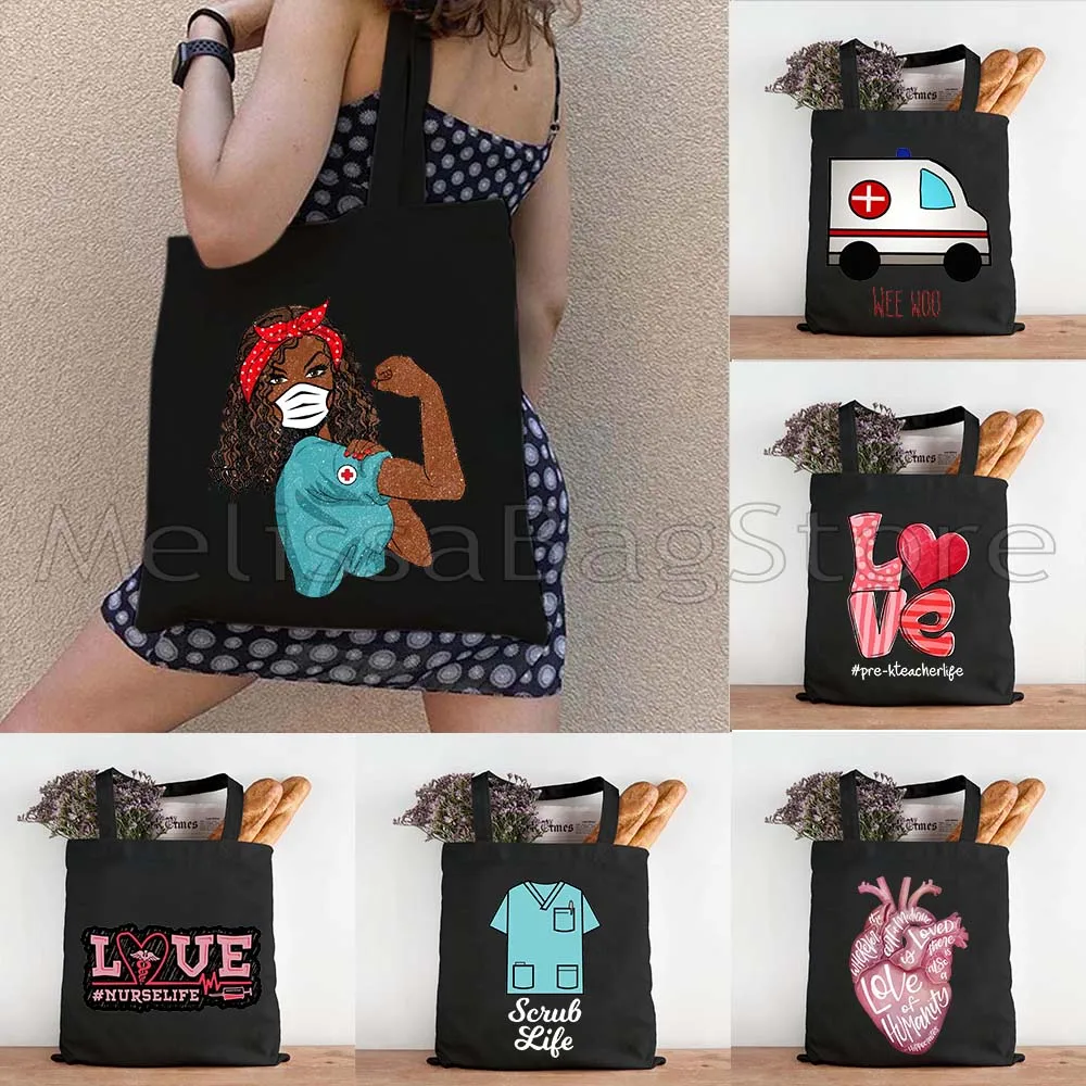 Cute Medical Nurse Scrub Life Stethoscope Nursing Funny Human Anatomy Ambulance Organs Heart Medicine Canvas Tote Bag Handbag