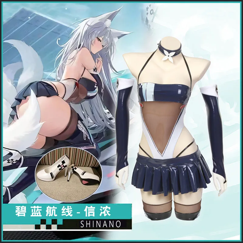 Game Azur Lane Shinano Cosplay Kostuum Racepak Uniform Jurk Vrouwen Kleding Pruik Oren Schoenen Halloween Party Rollenspel Rekwisieten