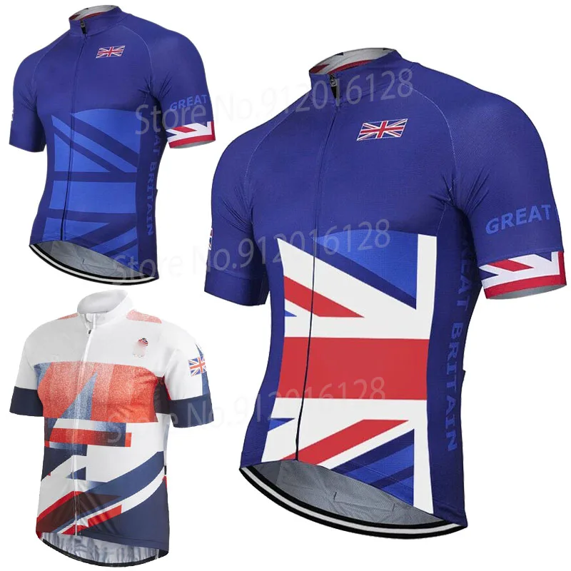 New Men's United Kingdom Flag Cycling Jersey Blue UK Team Bike Clothing Bicycle Wear Short Sleeve Customizable