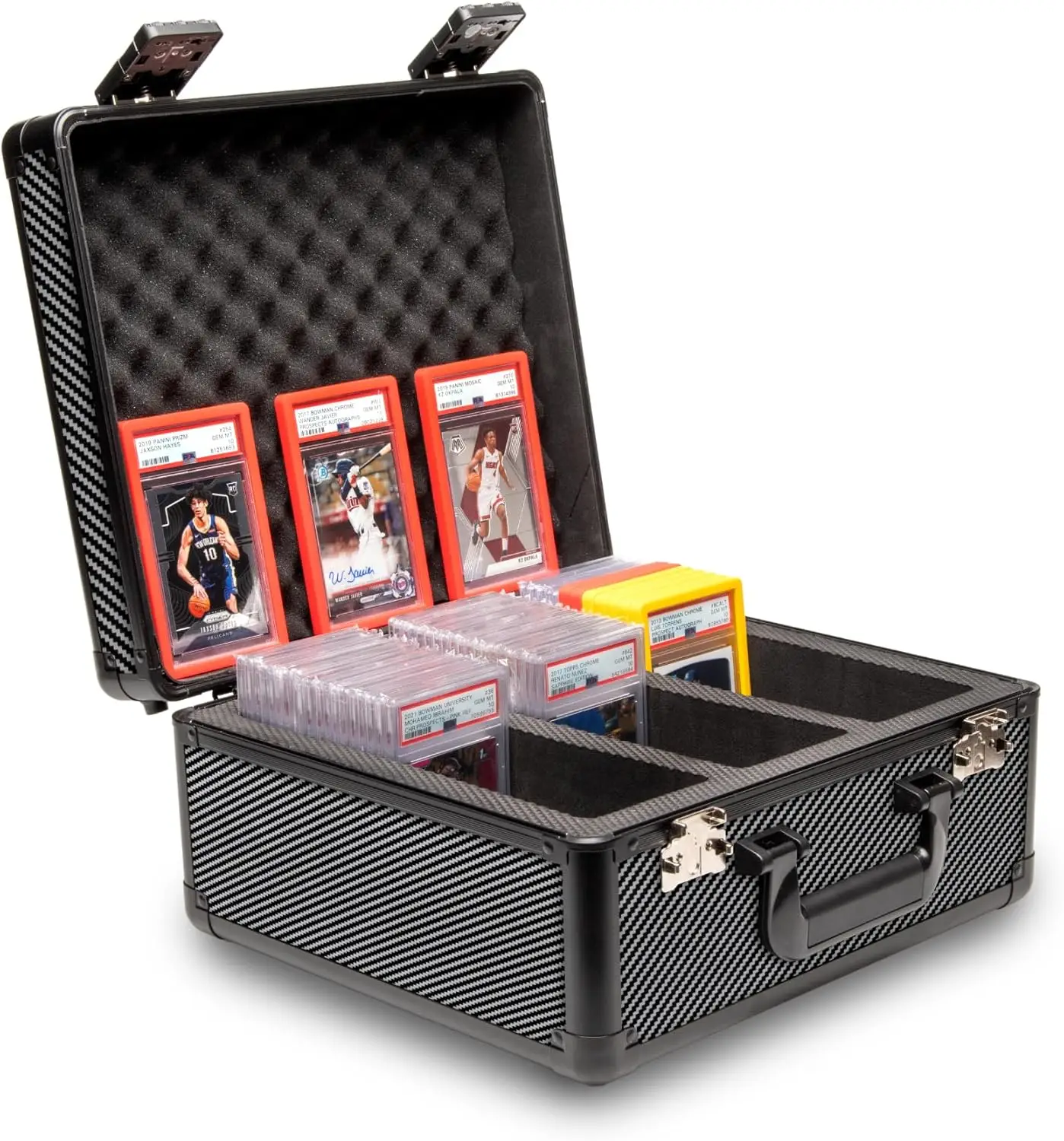 

Премиальный 3-рядный бокс для хранения коллекционных карт, вмещает более 120 слэбов, надежный футляр для спортивных карт с замком TSA, удобный для путешествий дизайн